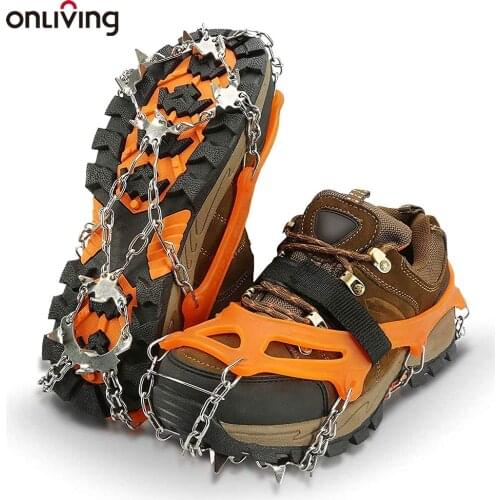 ONLIVING 1 Pair 19 Steels Teeth Ice Gripper Traction Cleats Crampons Anti Skid Snow Spike Shoes Cover Outdoor Climbing