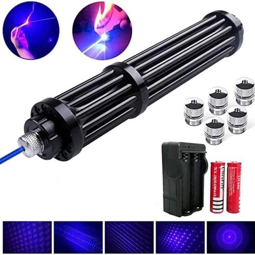 High Powerful 21cm Blue Laser Pointer Torch 450nm 1000m Focusable Green Red Lasers Pen Flashlight Burn Cigarette Without Battery