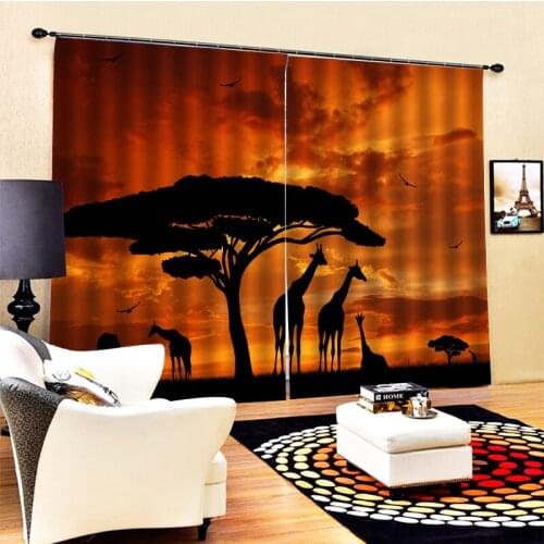 High quality custom 3d curtain fabric nature scenery sunset curtains 3D Window Curtains For Living Room
