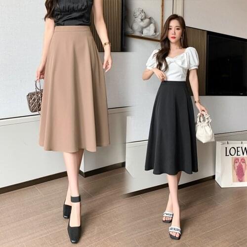 2021 Mid-length Office Lady Skirts Womens Fashion OL Midi Skirt Simple A-line Long Pleated Skirt for Young Women BSQ320