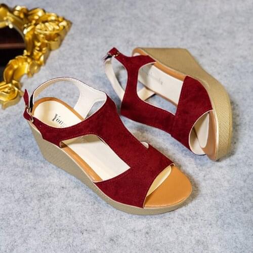 2021 Women Ladies Women Fish Mouth Non-slip Platform Slope High Heels Sandals Buckle Strap Sandals Outdoor Style for Women