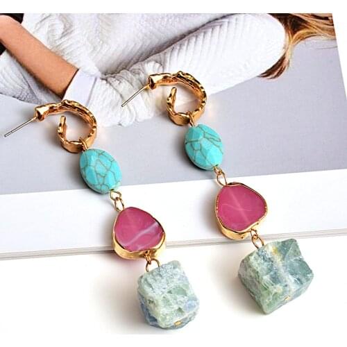 New Colorful Long Irregular Natural Stone Earrings High-quality Handmade Drop Earring Fashion Jewelry Accessories For Women