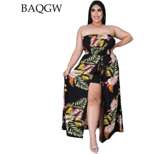 Women Strapless Summer Off Shoulder Sexy Split Bodycon Romper Dresses Bodycon Pleated Jumpsuit Bandages Elegant Dress Plus Size