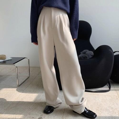 Winter womens pants casual solid color loose wide-leg pants