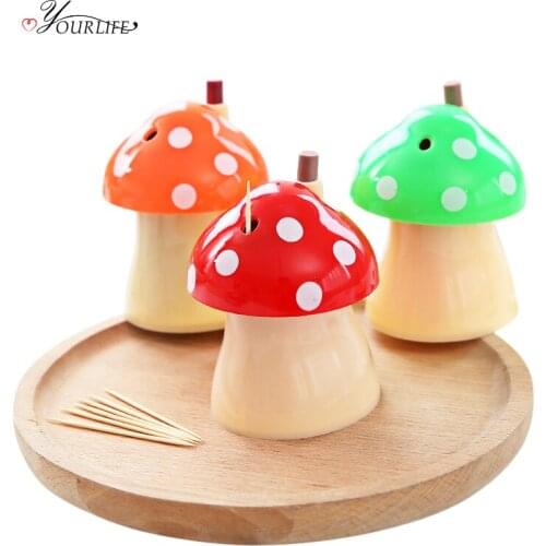 OYOURLIFE 1pc Cartoon Mushroom Shape Toothpick Holders Automatic Toothpicks Box Dispenser Home Bar Table Accessories