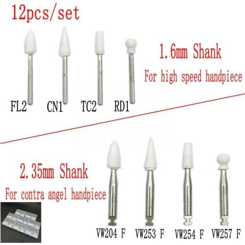 1 Pack Dental White Stone Polishing Drill Burs for FG 1.6mm High Speed Handpieces or RA 2.35mm Low Speed Contra Angel Handpieces