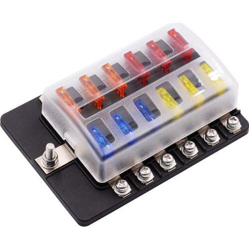 12V 24V Blade Fuse Box Holder 12 Ways 6-Way Modified Fuse Box Terminal Block with LED Warning Light for Car Boat Marine Trike