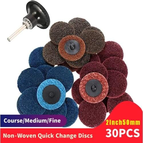 2 inch 30PC Mixed Pack Surface Conditioning Discs Air Grinder Course/Medium/Fine non-woven Quick Change Discs