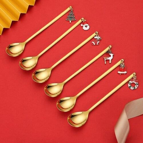 2021 Christmas Family Party Table Accessories Coffee Mixing Spoon Stainless Steel Christmas Decoration Spoon Childrens Gifts