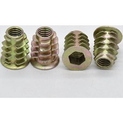 50Pcs M4 M5 M6 M8 Zinc Alloy Thread For Wood Insert Nut Flanged Hex Drive Head Furniture Nuts