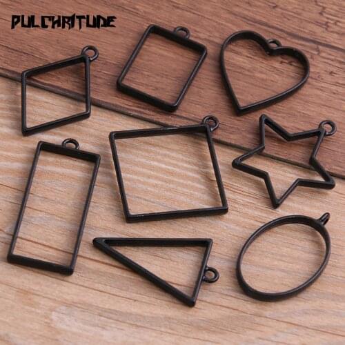 8pcs/lot 8 Styles Black Color Alloy Jewelry Accessories Geometry Charm Hollow Glue Blank Pendant Tray Bezel 11A