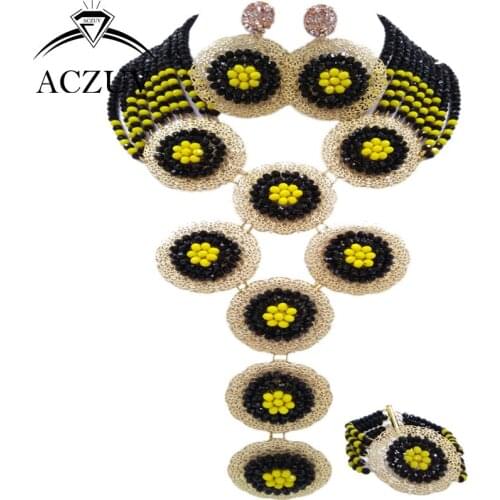 ACZUV Brand Black and Yellow African Jewelry Set Nigerian Wedding Beads A10R002