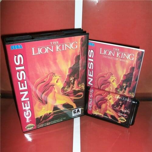 Lion King US Cover with Box and Manual For Sega Megadrive Genesis Video Game Console 16 bit MD card