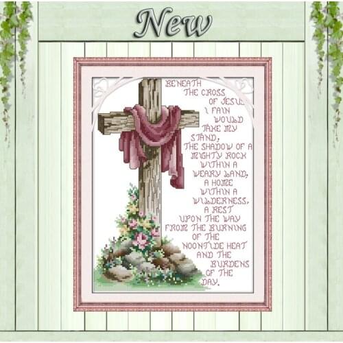 Resurrection Flowers and Cross,11CT Pattern Printed on Canvas DMC 14CT Cross Stitch kit,Embroider Needlework Set,Home wall Decor