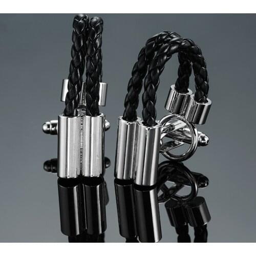 DY The new high quality brass two black leather cord Cufflinks Mens French shirt Cufflinks free shipping