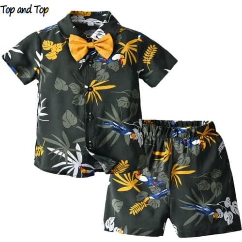 Top and Top Brand New Kid Boys Summer Clothes Sets Short Sleeve T-Shirt Tops+Shorts Boys Casual Outfit Hawaiian Style Beachwear