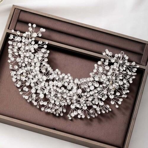 GETNOIVAS Fashion Handmade Silver Color Shinny Full Rhinestone Beads Headband Bride Wedding Headpeice Women Party Jewelry SL
