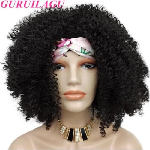 GURUILAGU Synthetic Wigs for Black Women Afro Kinky Curly Wig Synthetic Hair Headband Wig Heat Resistant Fiber Send 2 Headbands