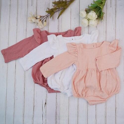 Autumn 3Colors Kids Ruffle Solid Bodysuits Jumpsuit Playsuit Cotton Baby Girl Autumn Clothes 0-12M