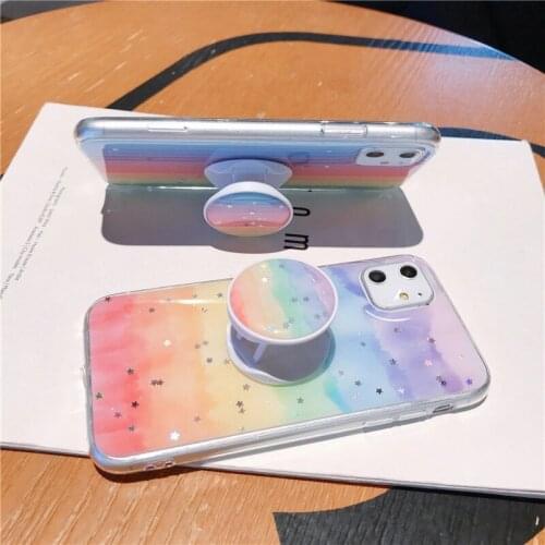 Korea Shiny Rainbow Stand Holder Phone Case For iPhone12 11Pro Max Xs XR 78plus SE2020 6S Soft Cover Body Shell Protection