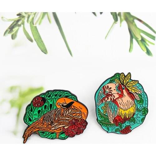 Creative Punk Birds Peacock Enamel Brooch Plants Flowers Feathers Color Alloy Pins Badges Clothes Bags Accessories Women Jewelry