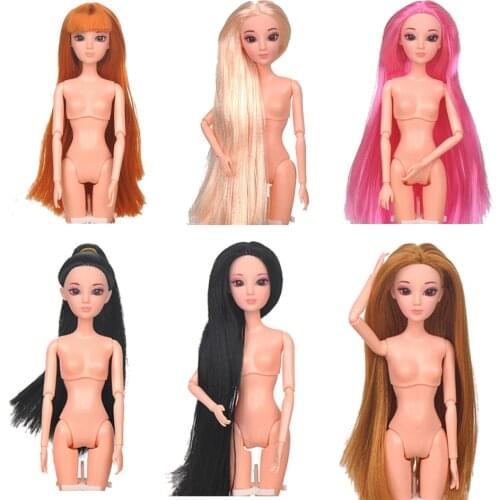 1/6 BJD Dolls 11Joints Ball Joint Doll with 3D Eyes 30cm Doll Long Wig Hair Female Naked Nude Body Dolls Toy for Girls Fashion D