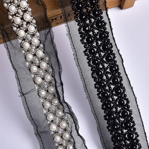 Beaded ribbon hand-sewn diamond mesh double-row pearl banding belt Hair band accessories DIY shoes clothing collar textile decor