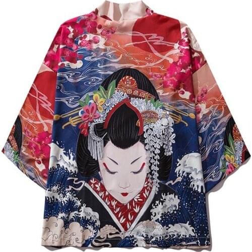 Seven Sleeve Decorative Printing Men Women Surplices Cloak Loose Coat Vestido Cosplay Kimono Mujer Geisha Costume Asian Dress