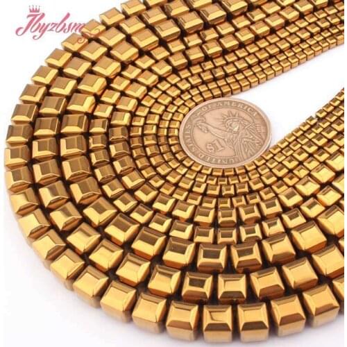 Natural Hematite Gold Faceted Cube 4/6/8mm Stone Bead For DIY Necklace Bracelet Earring Jewelry Making Strand 15" Free Shipping