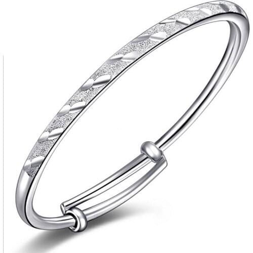 New Trendy Scrub Adjustable Bangle 925 Sterling Silver Jewelry Woman Jewelry Bracelet Bangles
