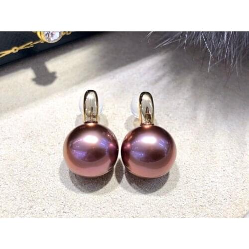 MADALENA SARARA Pure 18k Gold Earrings Round Purple Freshwater Pearl Dangle Women Earrings AU750 Made 100