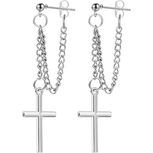 Unisex Korea Style Cross Earrings Street Dancing Jewelry Minimalist Fashion Sliver Dangle Unusual Earrings Wholesale