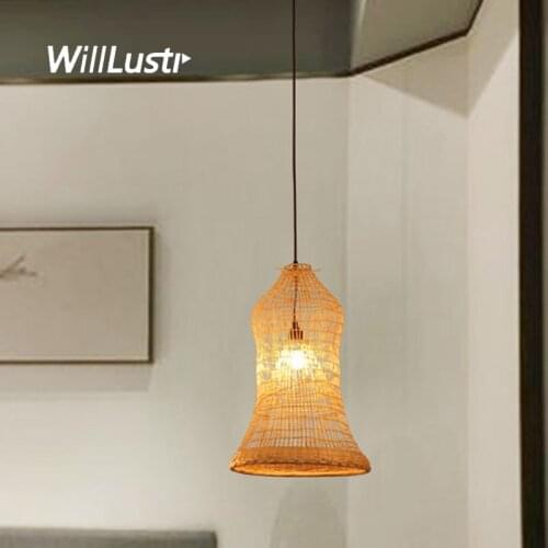 Modern Minimalist Bamboo Pendant Lamp Hotel Bar Restaurant Cafe Living Room Bedroom Hand Knitted Zen Suspension Hanging Lighting