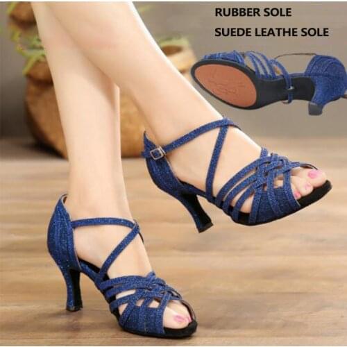 Women Glitter Latin Dance Shoes Black Summer High Heels Sandals for Woman Ballroom Bachata Dancing Shoes for Wedding Party Shoes