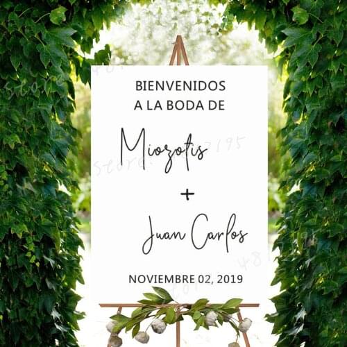 Spanish Language Welcome To Wedding Sign Vinyl Decals Custom Bride Groom Names Board Sticker Wedding Mirror Decal Decor AZ636