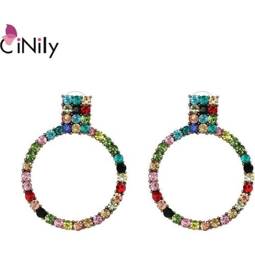 CiNily Delicate Multicolor Crystal Gold Color Womens Round Drop Earrings Jewelry Wedding Party Birthday Gift FH8913