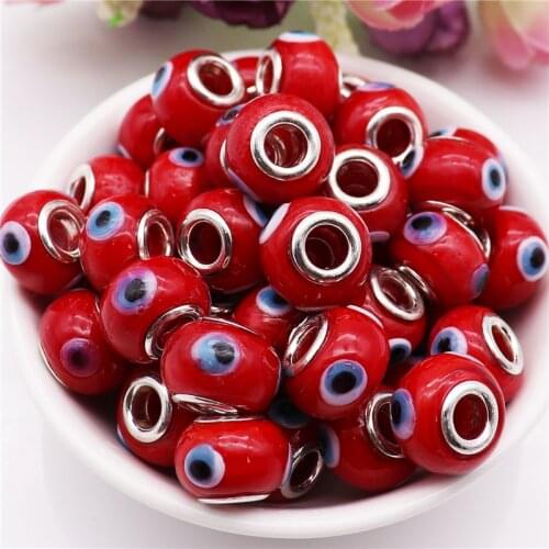 10Pcs Red Color Round Eye Shape Big Hole Glass European Beads fit Pandora Bracelet DIY Necklace Women for Hair Jewelry Making