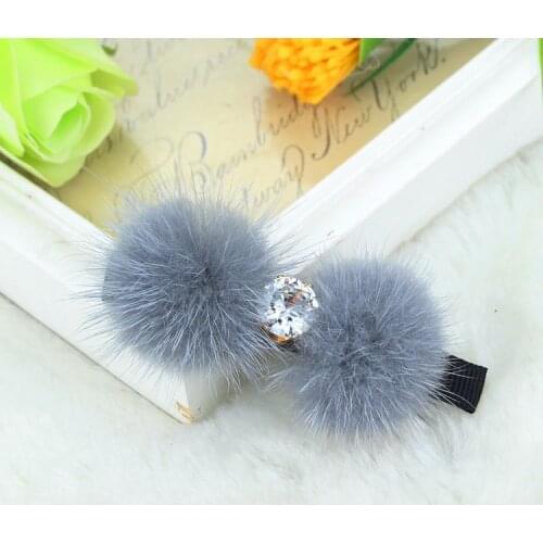 10 pcs/lot, Vintage Mink Fur Pom Pom Hair Clip with Czech Crystal center