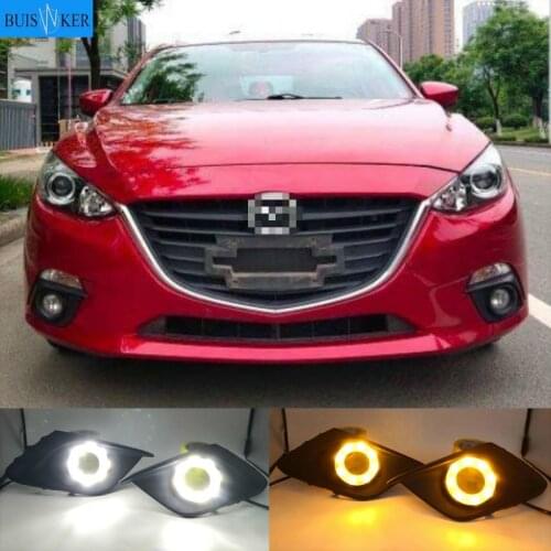 2Pcs DRL For Mazda 3 Mazda3 Axela 2014 2015 2016 LED Daytime Running Lights Daylight Fog lamp with turn signal light
