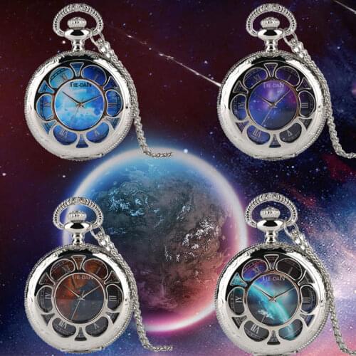 4 Types Unique Starry Sky Earth Pattern Route Map Blue Meteorite Quartz Pocket Watch Necklace Silver Pendant Top Souvenir Gifts
