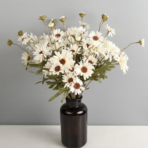 5 Heads White Daisy Artificial Flowers Bouquet Chrysanthemum Silk Fake Flower For Home Wedding Decoration Accessories