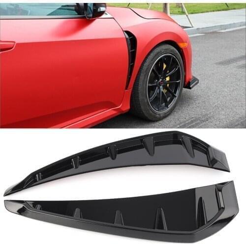 ABS Car Shark Grille Air Flow Side Vent Exterior Grill Decoration For Honda Civic X 2016 2017 2018 2019 2020 Glossy Black