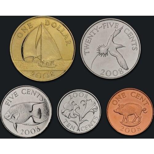 Bermuda 2008 Coin 1 Cent -1dollar 5pieces/full Set Unc Real Original Coins Collection