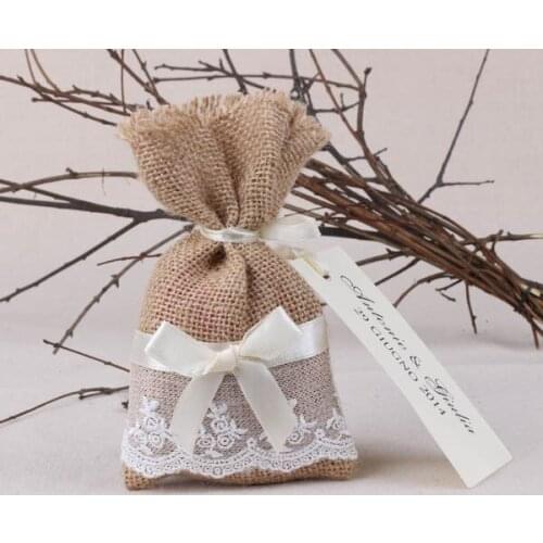 Free shipping 50 pieces of Burlap blue and white lace bag Candy Bag burlap bag Lace beads bag