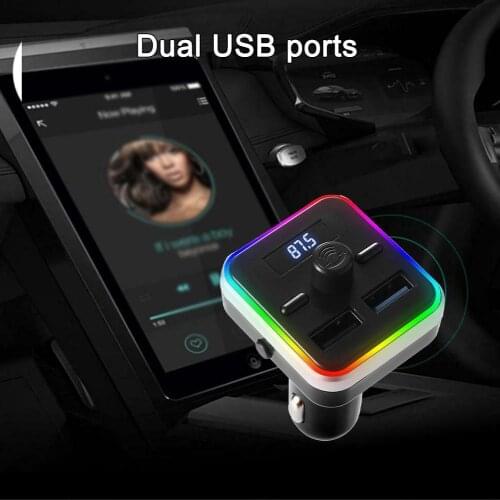 Bluetooth 5.0 FM transmitter wireless hands-free car MP3 player Bluetooth kit FM modulator dual USB charger with RGB lights
