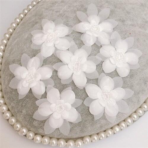 10PCS chiffon Flower Patches Beaded Floral Embroidery Applique for DIY Kids Dress Clothes Bridal Headpiece Girl Dress Decoration
