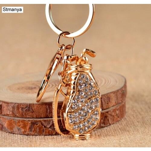 Design Cool Golf bag model Rhinestone key chain Keychain car Key Chain KeyRing For Men Women Love sports Gift 17404