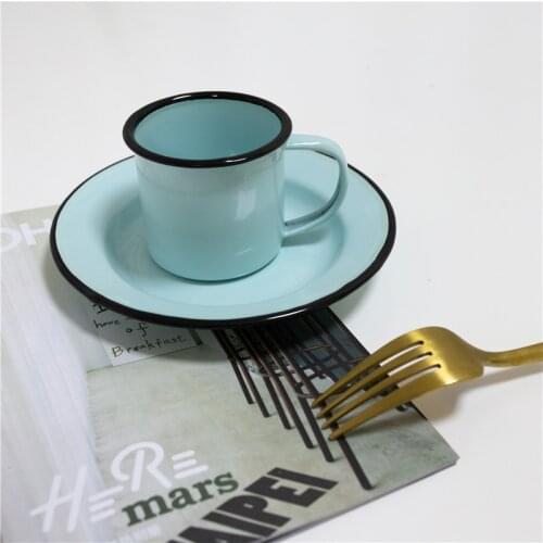 Exported to America Vintage Lake Blue Enamel with Saucer Coffee Cup Milk Cup Juice Cup Enamel