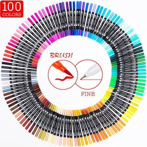 100 Colors Paint Marker Brush Pen Dual Tips Fine Point Water Based Art Markers