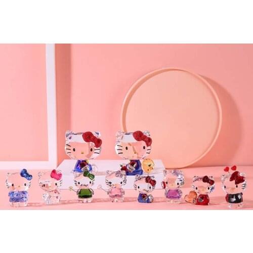 Exquisite Crystal Cartoon Cat Figurines Car Ornament Kitty Cat Paperweight Wedding Gift Multicolor Interior Home Table Decor